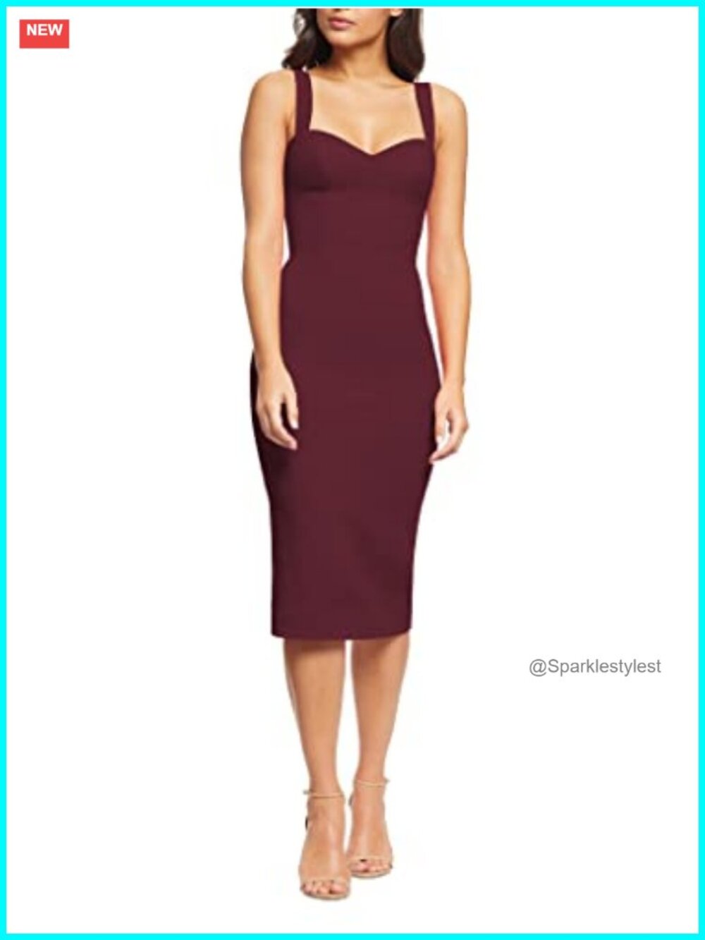 Stretch Crepe Sweetheart Bodycon Midi Cocktail Dress Sleeveless